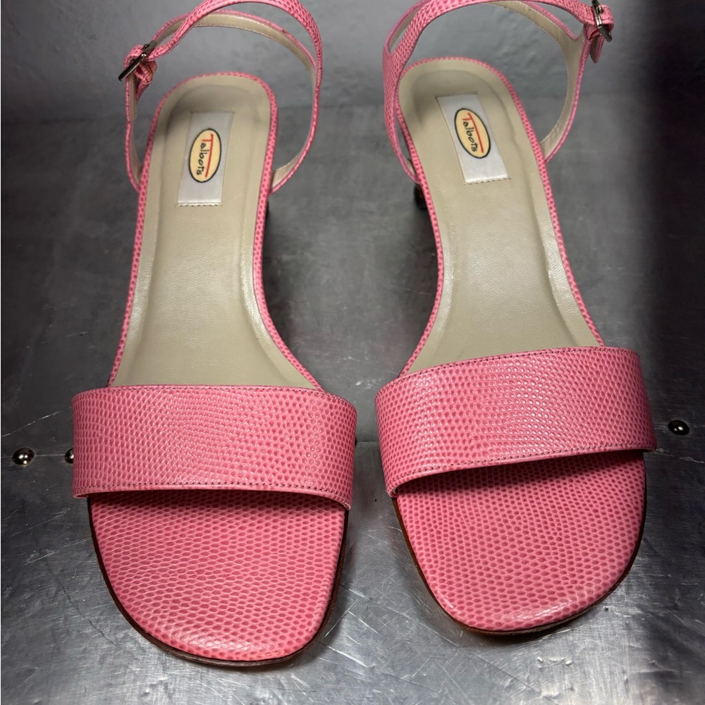TALBOTS CAYDEN PEBBLED NAPPA STACKED HEEL SANDALS